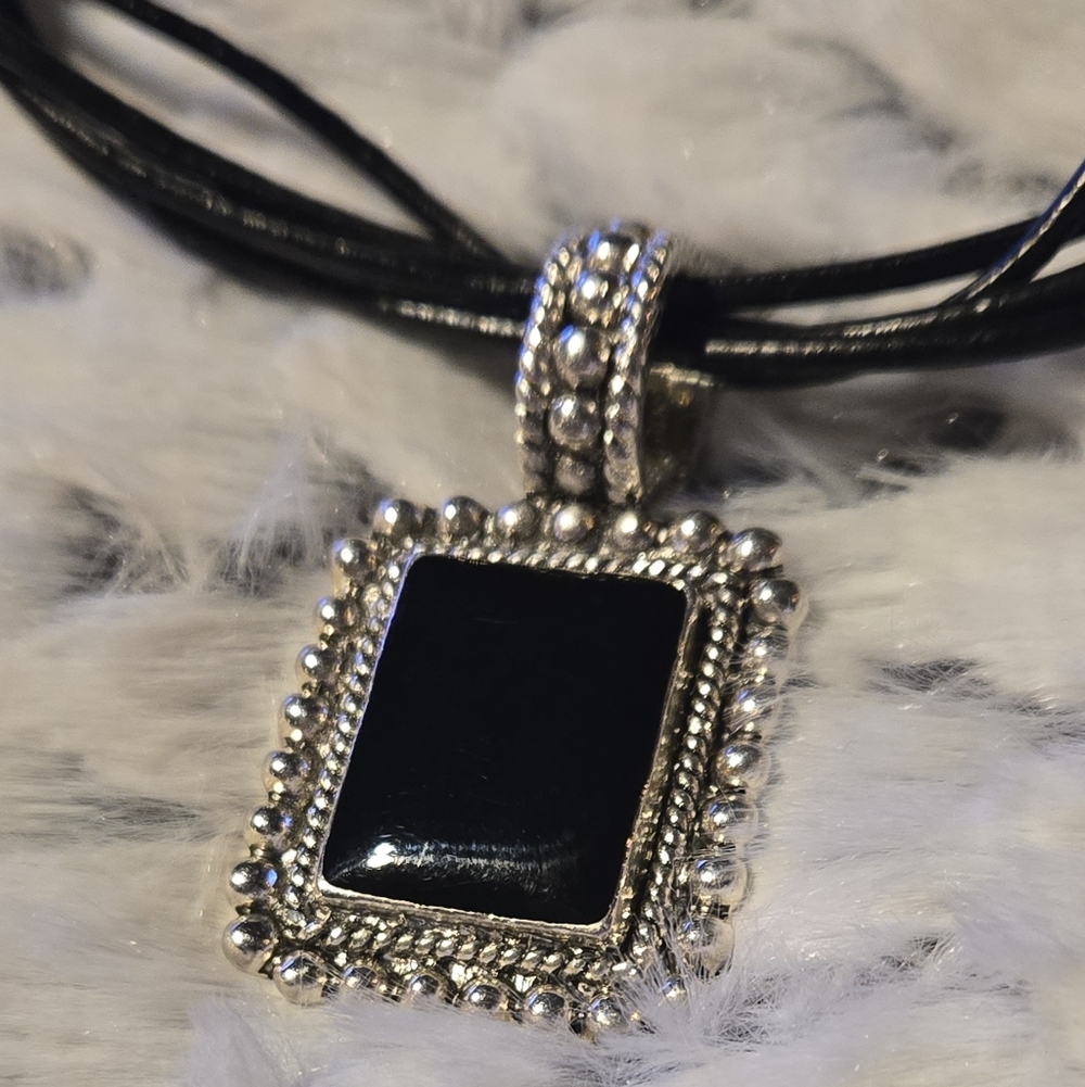 Lia Sophia Black Multi-Strand Necklace with Silver Pendant